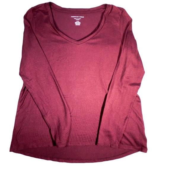 Women's Size Large Shirt AMERICAN EAGLE Long Sleeve Soft And Sexy Plush Maroon - Picture 1 of 7